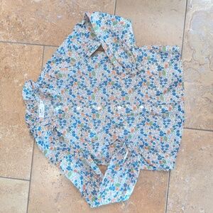 Cyrillus girl Liberty print blouse. Green, Orange and navy floral. Size 8.